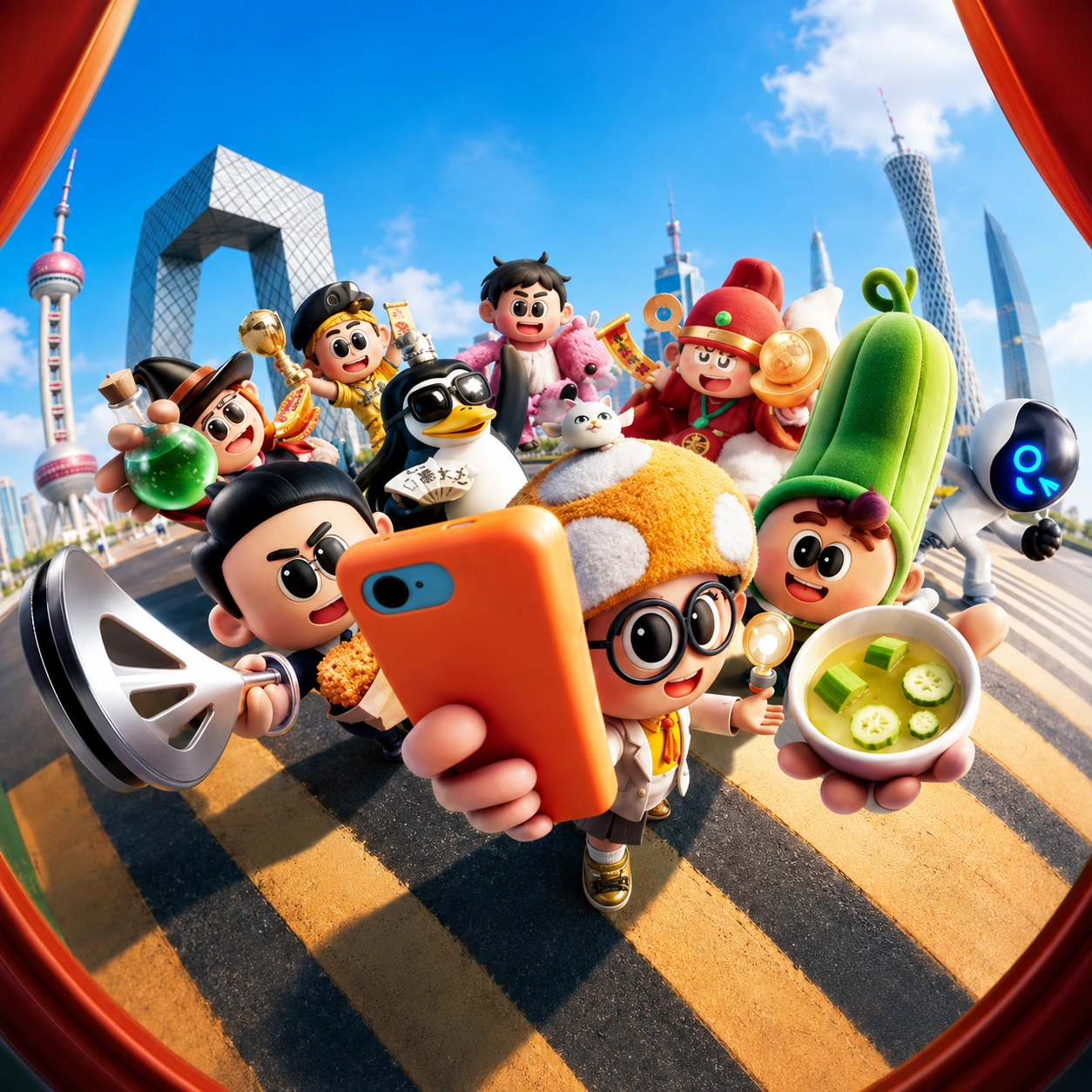 Cartoon characters playing online games together