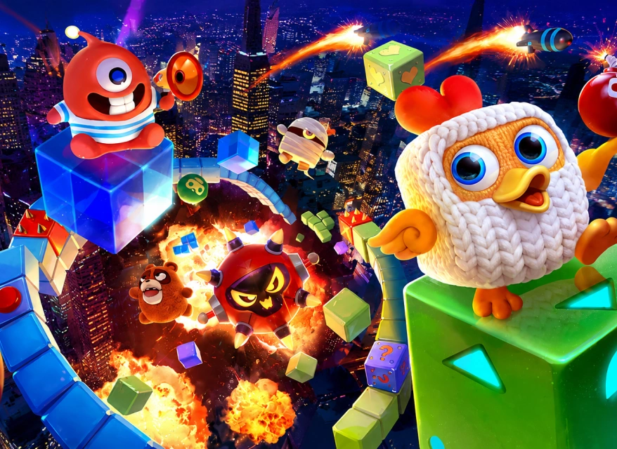 Colorful 3D game scene full of characters